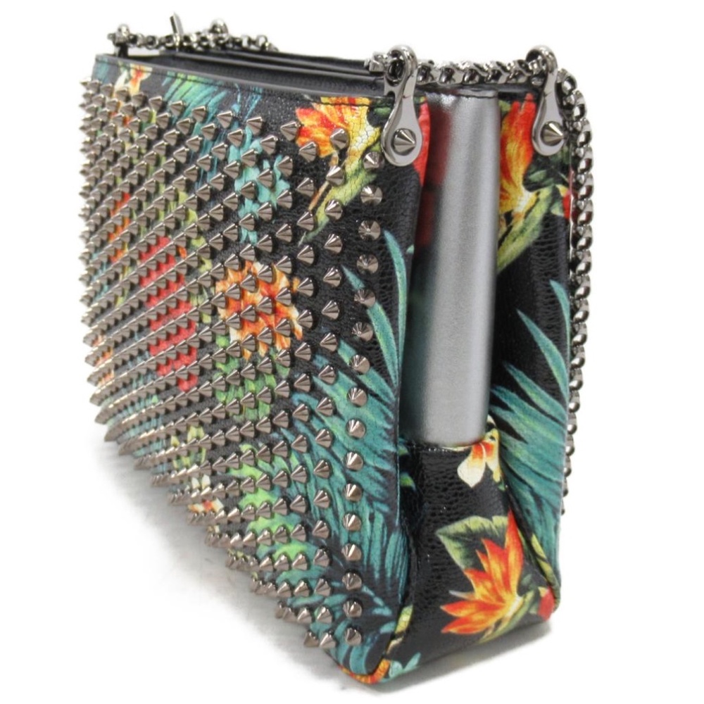 🅽🆆O🆃 RARE Christian Louboutin Purse Spike Studs Metallic Floral Triloubi